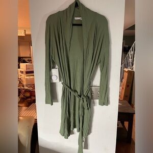 ASOS Design Green Ribbed Tie Waist Cardigan Sweater